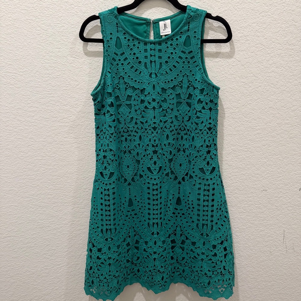 Julia Jordan Green Lace Sleeveless Shift Dress Size 4 Emerald Cocktail Event